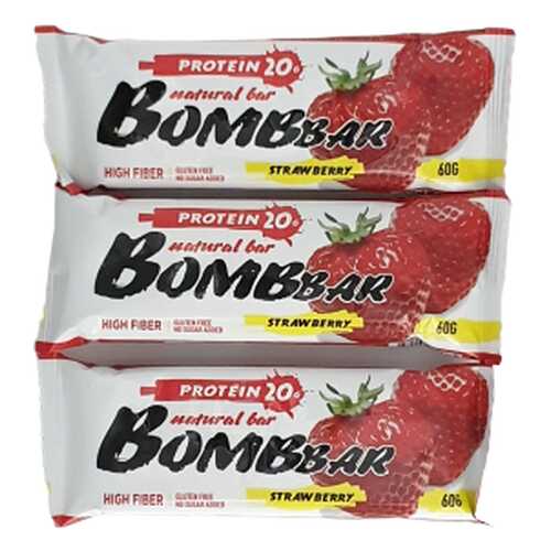 Батончик Bombbar Protein 3 60 г, 3 шт., клубника в Сплав