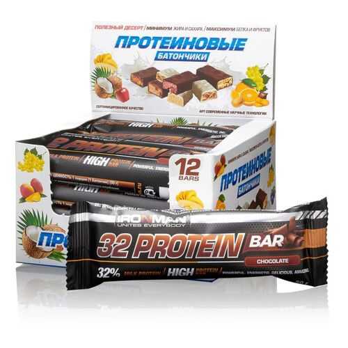 Батончик IRONMAN 32 Protein bar 12штх50г шоколад/темная глазурь в Сплав