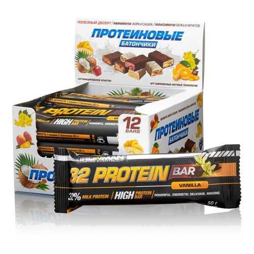 Батончик IRONMAN 32 Protein bar 12штх50г ваниль/темная глазурь в Сплав