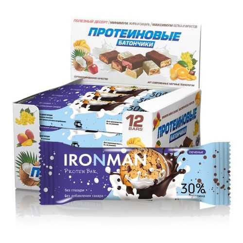 Батончик IRONMAN Protein bar без глазури 12штx50г печенье в Сплав