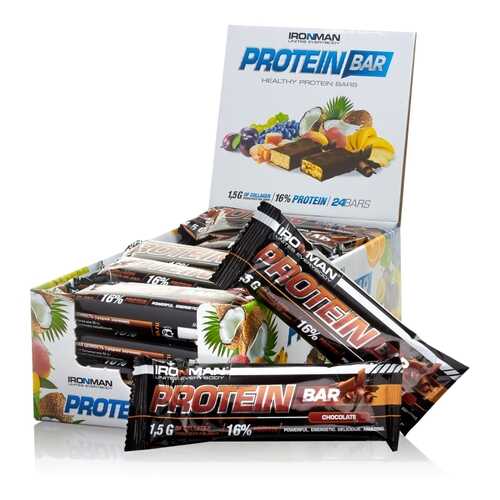 Батончик IRONMAN Protein Bar с коллагеном, 50г (Шоколад/тёмная глазурь)(24 шт) в Сплав