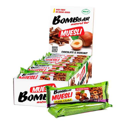BOMBBAR Батончики Bombbar Muesli 45 г, 21 шт, вкус: фундук, шоколад в Сплав