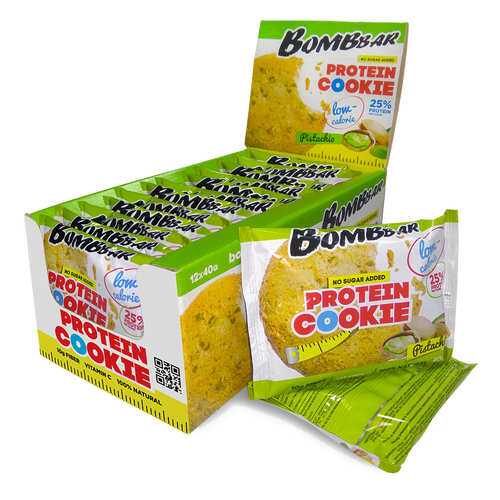 BOMBBAR Protein Cookie низкокалорийные 40 г, 12 шт, вкус: фисташка в Сплав