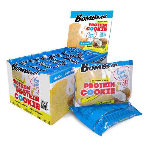BOMBBAR Protein Cookie низкокалорийные 40 г, 12 шт, вкус: кокос в Сплав