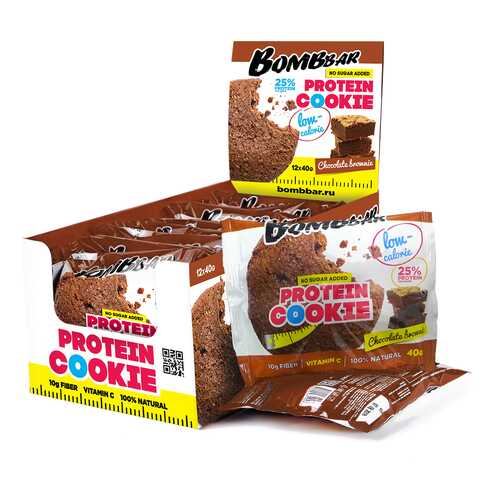 BOMBBAR Protein Cookie низкокалорийные 40 г, 12 шт, вкус: шоколадный брауни в Сплав