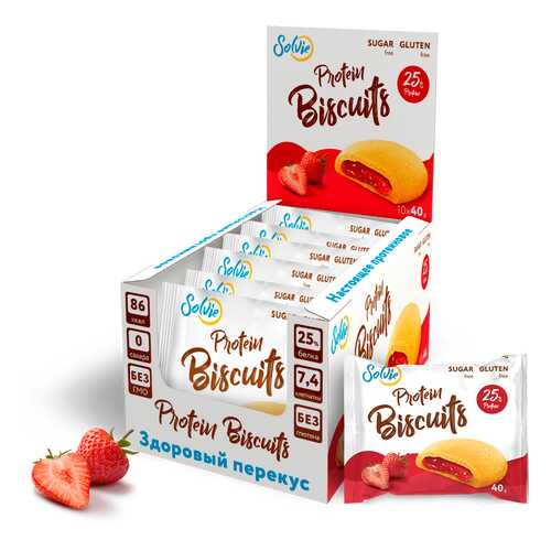 Печенье Solvie Protein Biscuits 10 40 г, 10 шт., клубника в Сплав