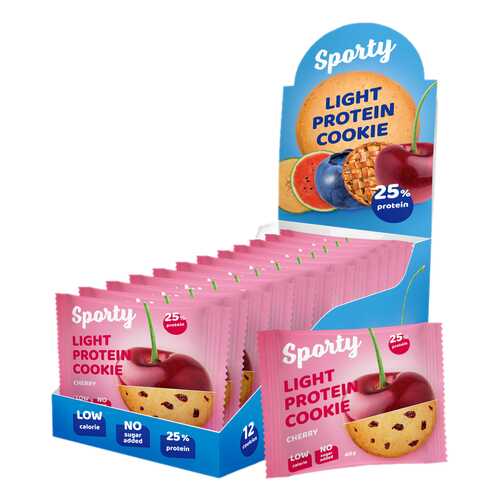 Печенье Sporty Light Protein Cookie 12 40 г, 12 шт., вишня в Сплав