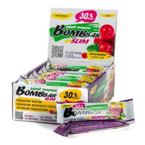 Протеиновый батончик Bombbar Slim + Vitamin C (клюква-годжи), 30 шт. по 35г в Сплав