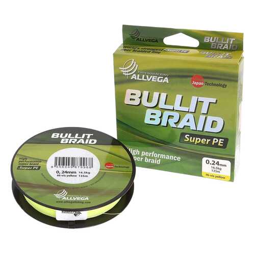 Леска плетеная Allvega Bullit Braid 0,24 мм, 135 м, 16,5 кг желтая в Сплав